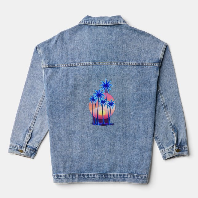 Neon palm trees  denim jacket (Back)