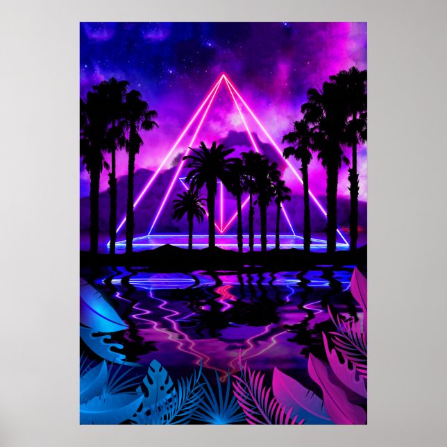 Neon palms landscape: Pyramid Poster (Front)