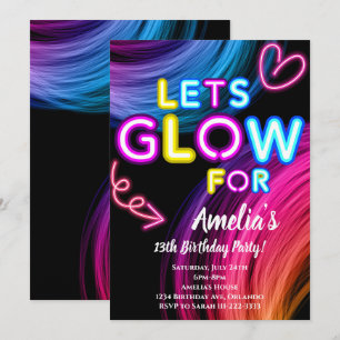 Neon Party Glow Anniversaire Invitation