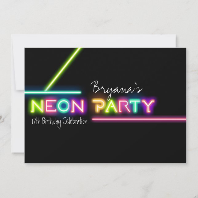 NEON PARTY Glow Fun Birthday Party Invitation (Front)