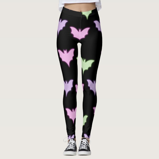 Neon Pastel Bat Motif sans couture - Leggings goth (Devant)