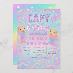 Neon Pastel Capybara Birthday Party Invitation