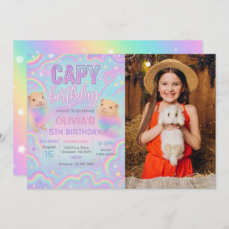 Neon Pastel Capybara Birthday Party Photo Invitation