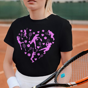Neon Pastel Pink Tennis Lover Heart Graphic  T-Shirt