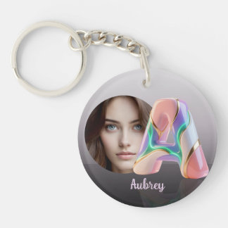 Neon Pastel Sculptural 3D Letter A personal photo Keychain