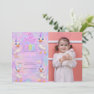 Neon Pastel Silly Goose Birthday Party Photo Invitation