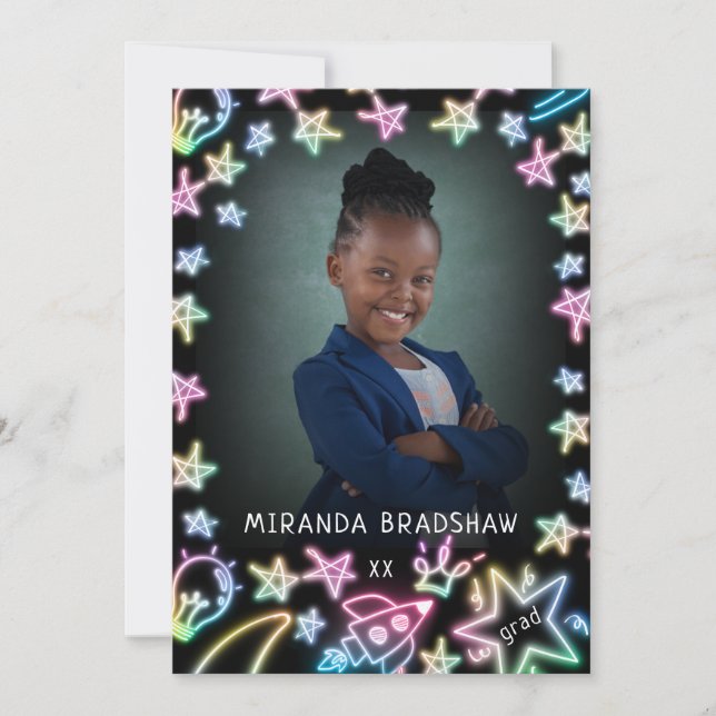 Neon Pastel Stars Galaxy Kids Graduation Photo Announcement (Front)