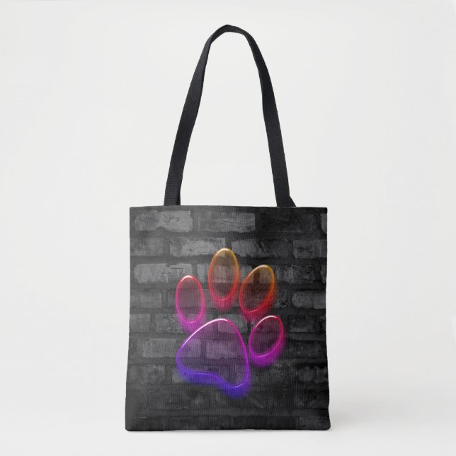 Neon Paw Print On Brick Tote Bag (Front)