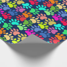 Neon Paw Print Wrapping Paper