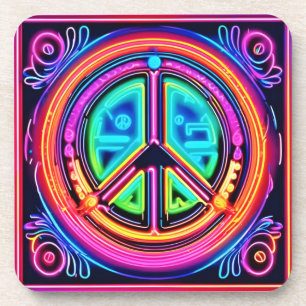 Neon Peace Mandala Coaster