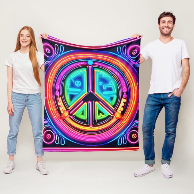Neon Peace Mandala Fleece Blanket (In Situ)