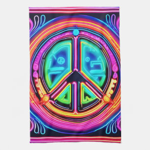 Neon Peace Mandala Kitchen Towel
