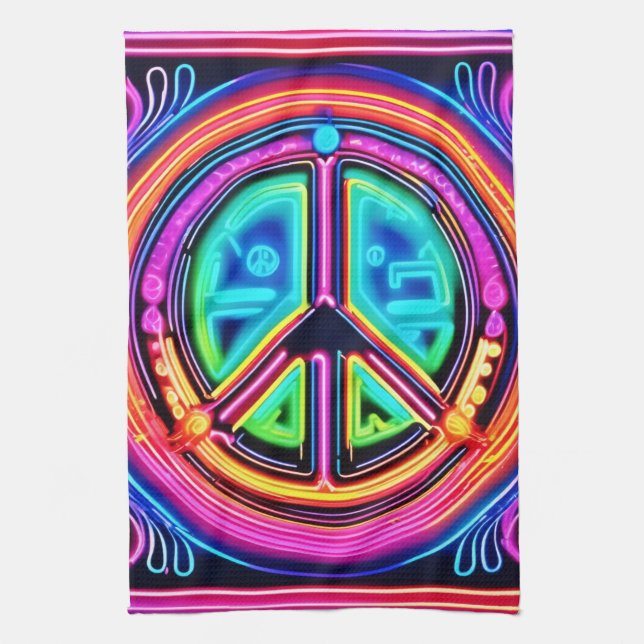 Neon Peace Mandala Kitchen Towel (Vertical)
