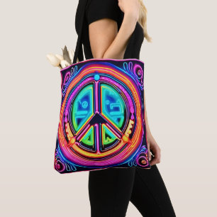 Neon Peace Mandala Tote Bag