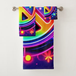 Neon Peace Symbol Art Bath Towel Set