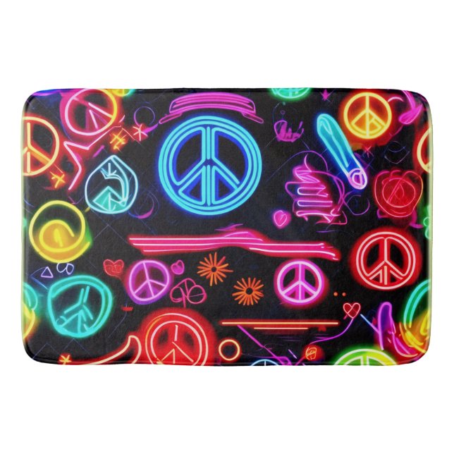 Neon Peace Symbol Patterns Bath Mat (Front)
