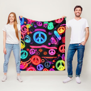 Neon Peace Symbol Patterns Fleece Blanket