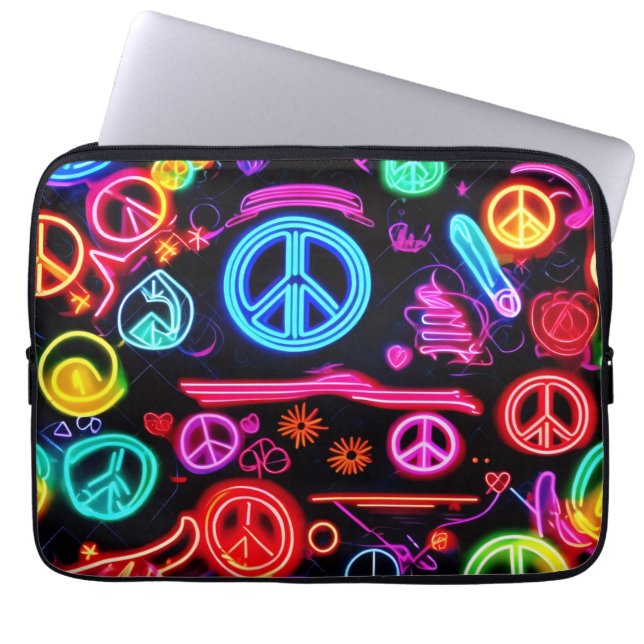 Neon Peace Symbol Patterns Laptop Sleeve (Front)