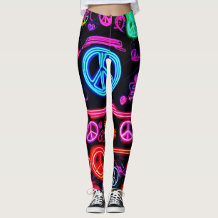 Neon Peace Symbol Patterns Leggings