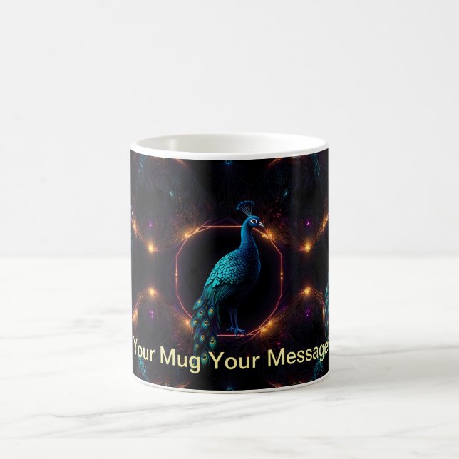 Neon Peacock Elegance  Coffee Mug (Center)