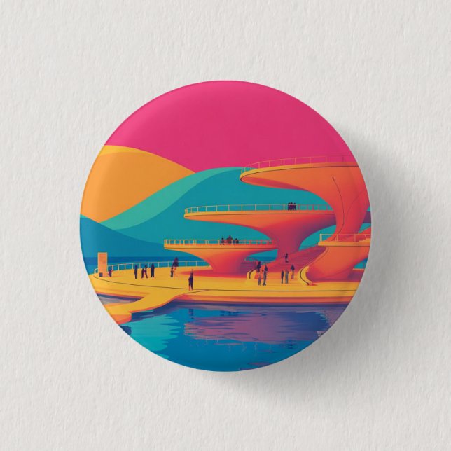 Neon Peak Waterfront 1 Inch Round Button (Front)