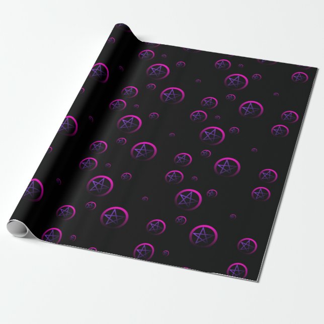 Neon Pentacles Witchy Wrapping Paper (Unrolled)