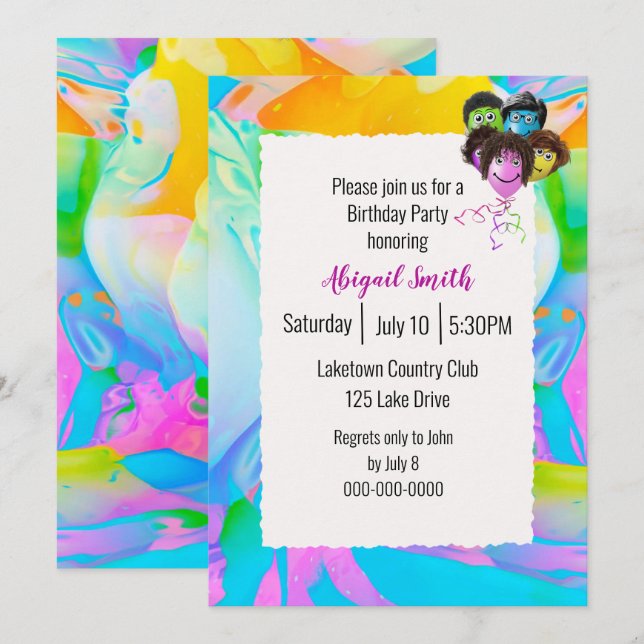 Neon People Balloons Birthday Party  Invitation (Front/Back)