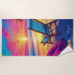 Neon personalized Sunrise Beach Towel
