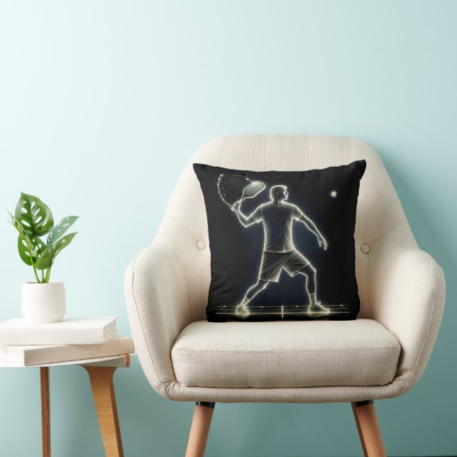 Neon Pickleball Player Swinging A Paddle Throw Pillow (Chair)