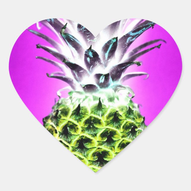 Neon pineapple colourful tropical fruit Hawaiian Heart Sticker (Front)