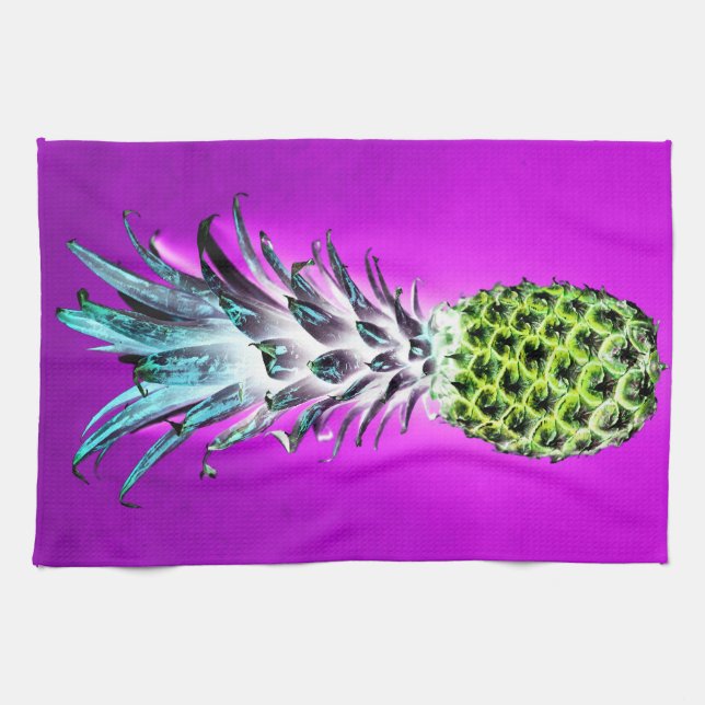 Neon pineapple colourful tropical fruit Hawaiian Kitchen Towel (Horizontal)