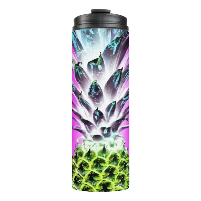 Neon pineapple colourful tropical fruit Hawaiian Thermal Tumbler (Front)