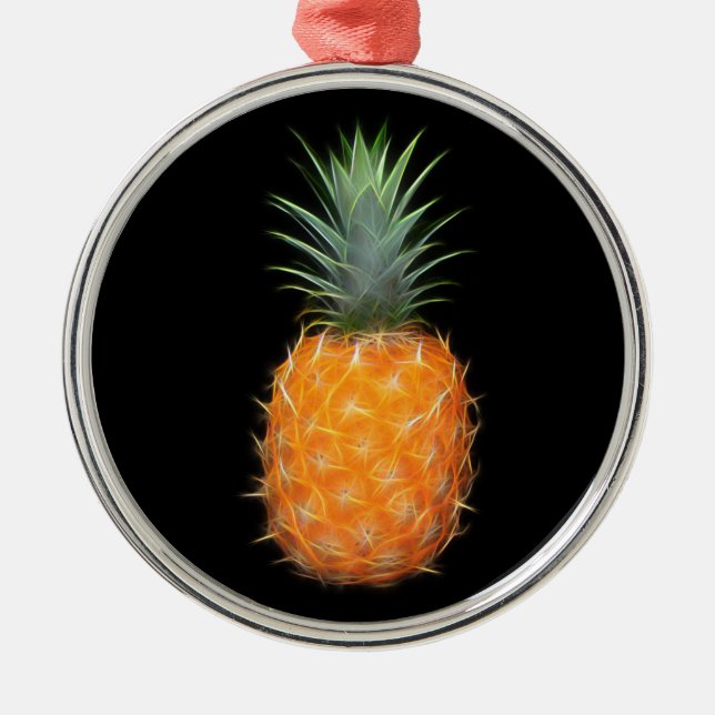 Neon Pineapple Glowing Fruit Art  Metal Ornament (Front)