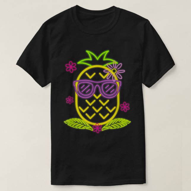Neon Pineapple Summer Vibes Design T-Shirt (Design Front)