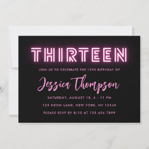 Neon Pink 13e anniversaire Invitation
