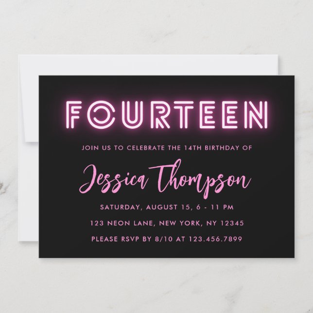 Neon Pink 14e anniversaire Invitation (Devant)