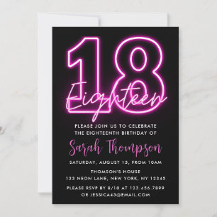 Neon Pink 18e anniversaire Invitation