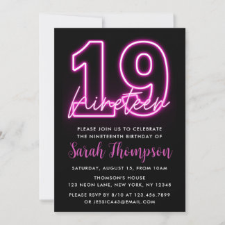 Neon Pink 19e anniversaire Invitation