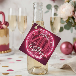 Neon Pink 3D Balloons 40th Birthday Thank You Favour Tags