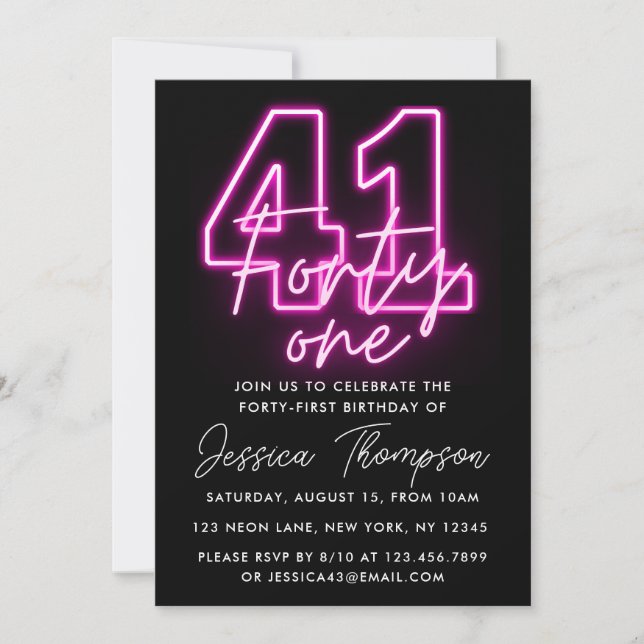 Neon Pink 41ème anniversaire Invitation (Devant)