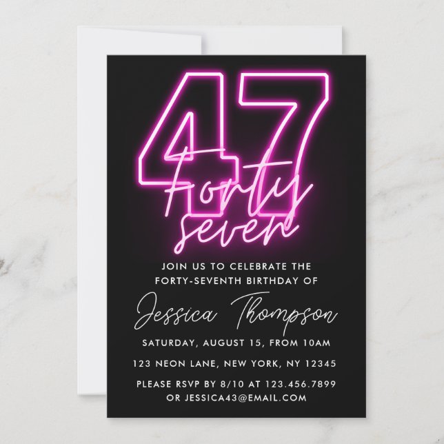 Neon Pink 47e anniversaire Invitation (Devant)