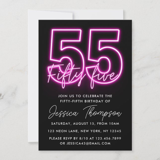 Neon Pink 55e anniversaire Invitation (Devant)