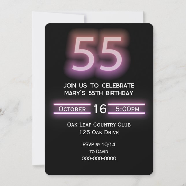 Neon Pink 55th Birthday Party Invitation (Front)