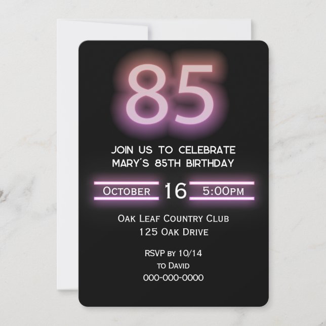 Neon Pink 85th Birthday Party Invitation (Front)