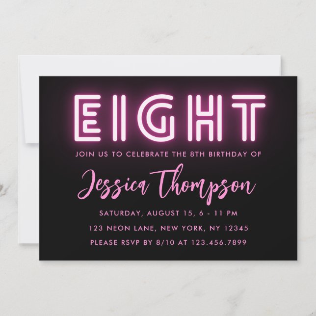 Neon Pink 8e anniversaire Invitation (Devant)