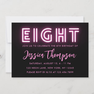 Neon Pink 8th Birthday Invitation