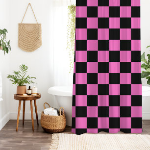 Neon Pink and Black Chequered Chequerboard Vintage