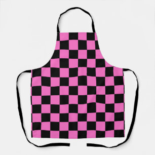 Neon Pink and Black Chequered Chequerboard Vintage Apron