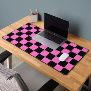 Neon Pink and Black Chequered Chequerboard Vintage Desk Mat