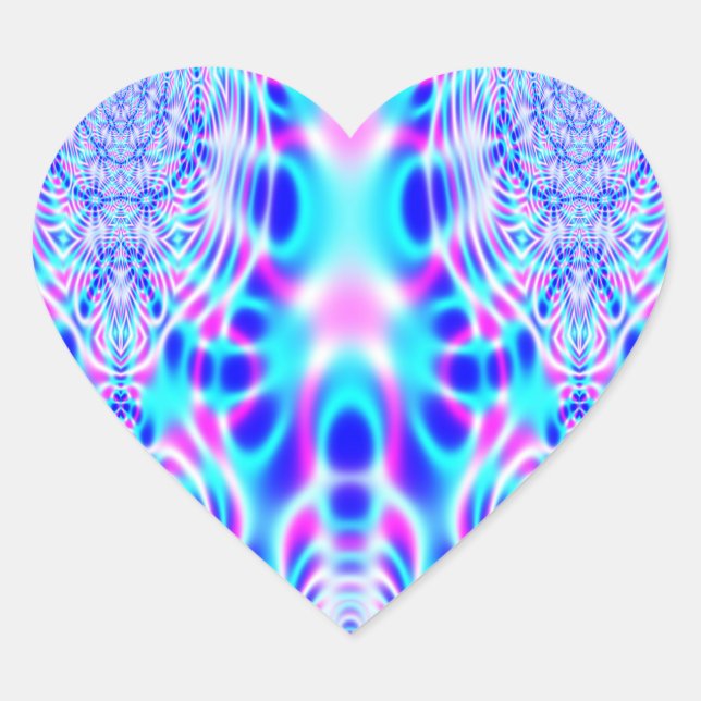 Neon Pink and Blue Rocket Abstract Heart Sticker (Front)